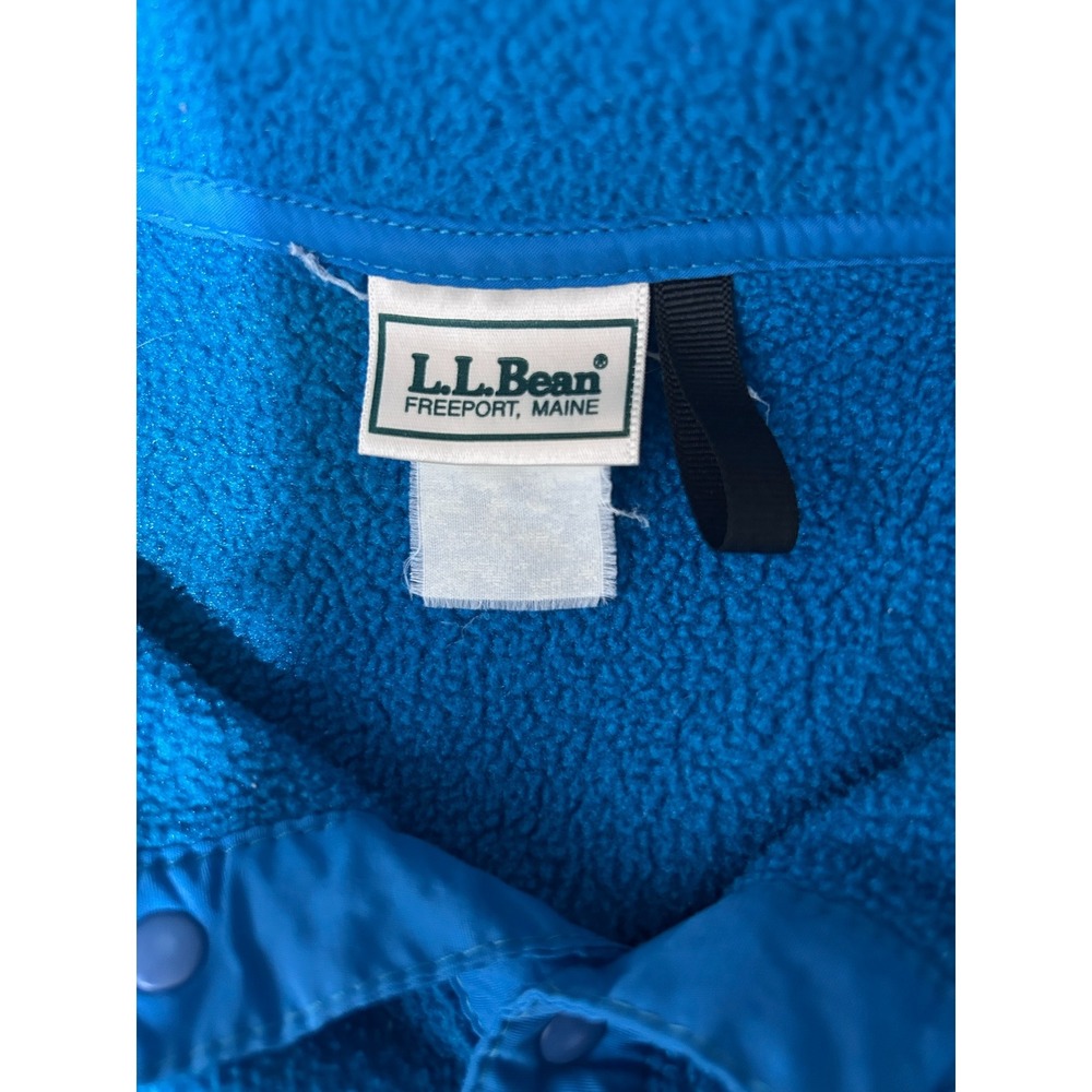 VTG LL Bean Womens Fleece Pullover Snap Neck Blue Kangaroo Pocket Adjustable - L - Picture 3 of 7